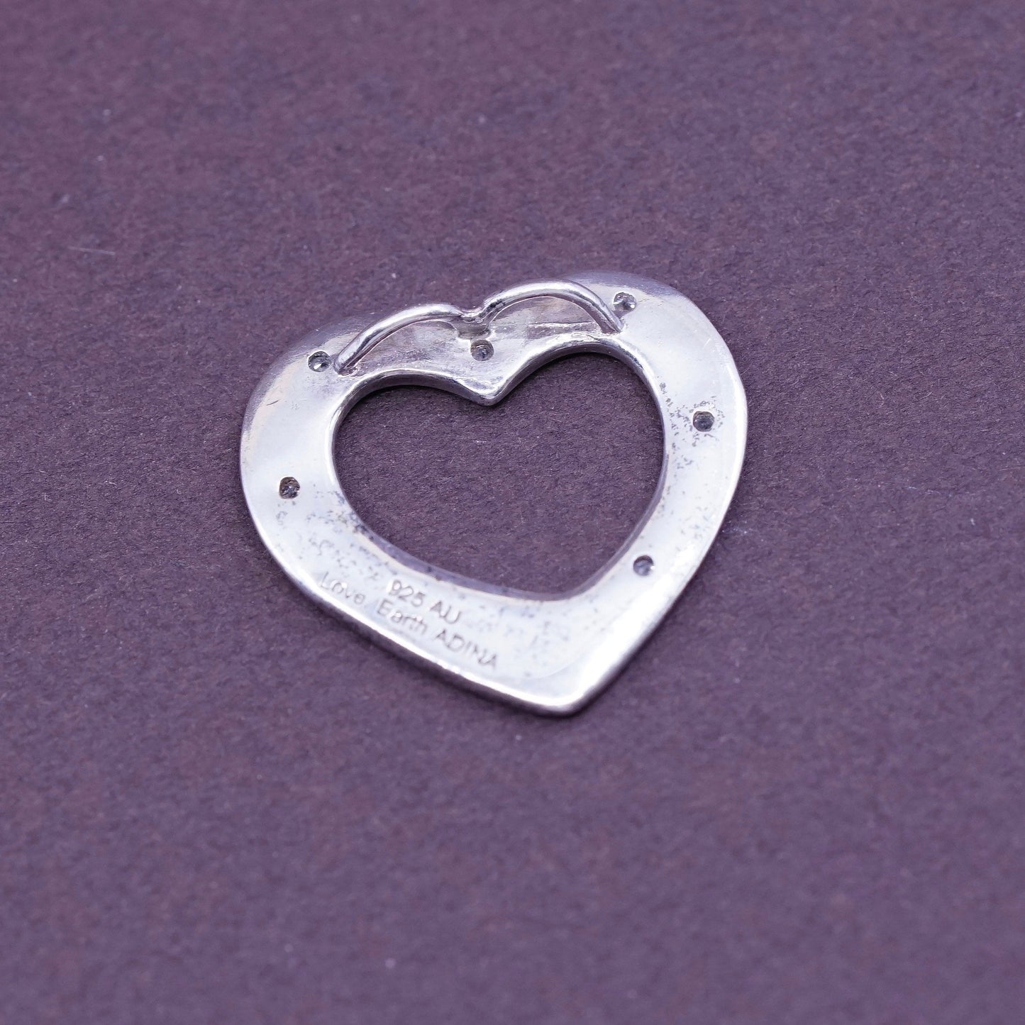 vtg love earth adina Sterling silver handmade pendant, 925 heart embossed love