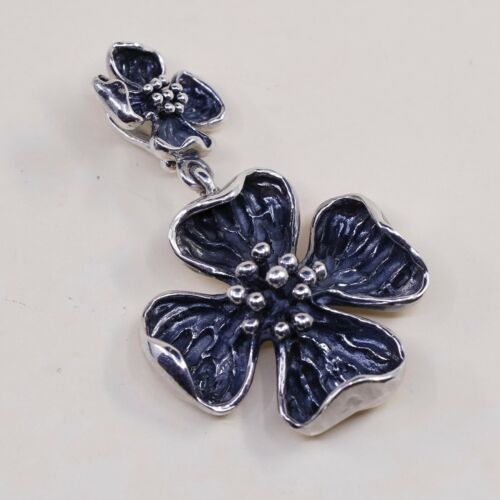 Vintage sterling silver handmade pendant, 925 silver Dogeood flower, stamped 925