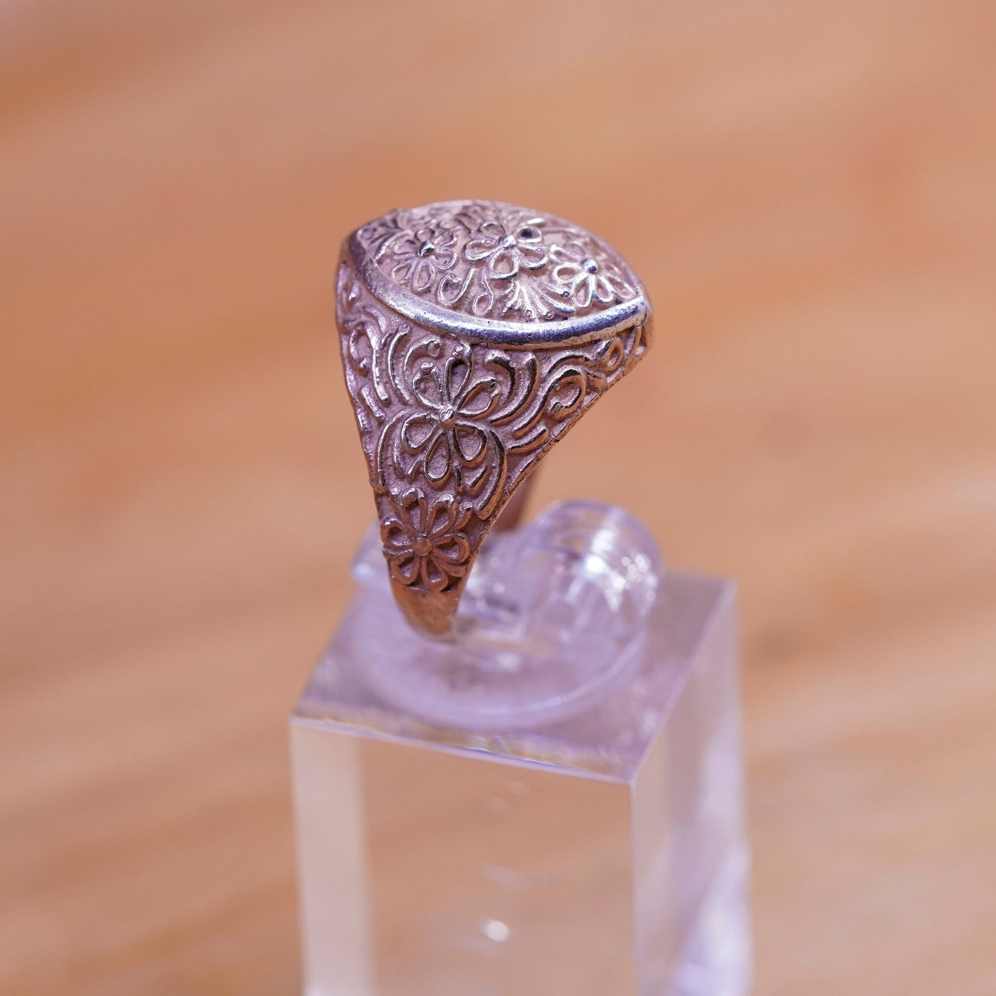 size 9.25, Native American vermeil gold over handmade ring, flower 925 band