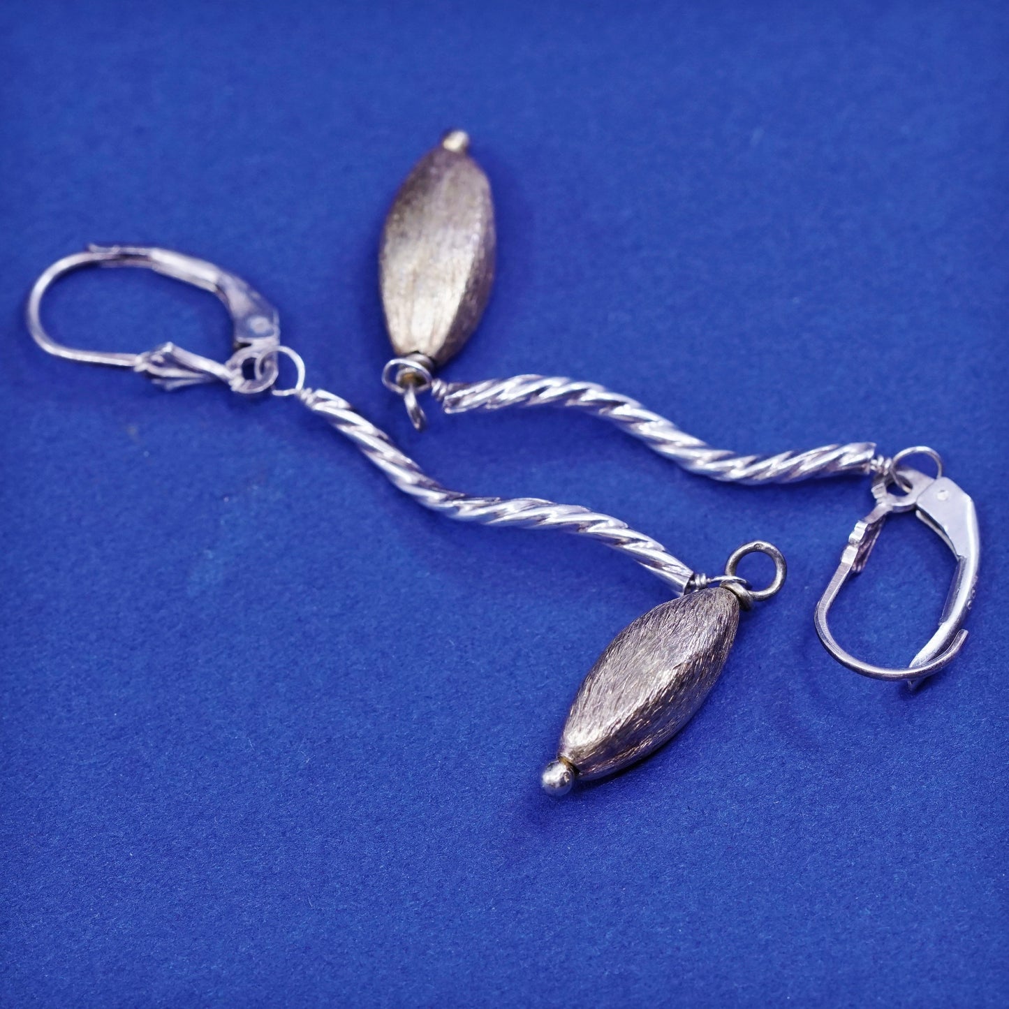 Two Tone Sterling silver handmade earrings, 925 twisted bar with gold tone