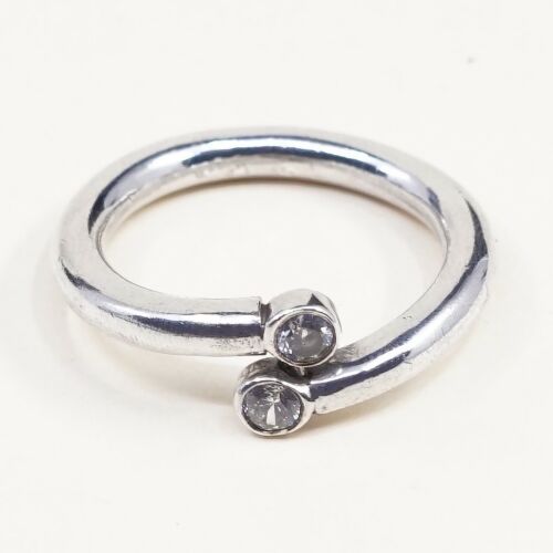 Sz 8.5, Vtg Sterling Ring, 925 Silver Handmade Engagement Band Ring W/ CZ,