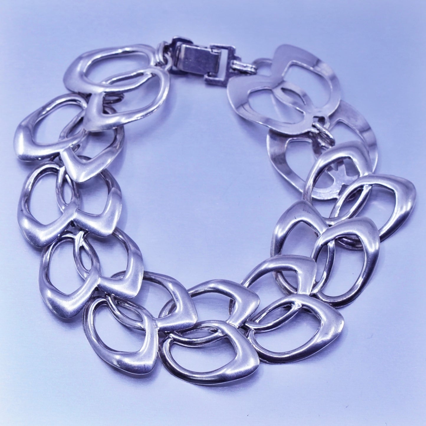 7”, Vintage Italy Sterling 925 silver handmade bracelet, double circle chain