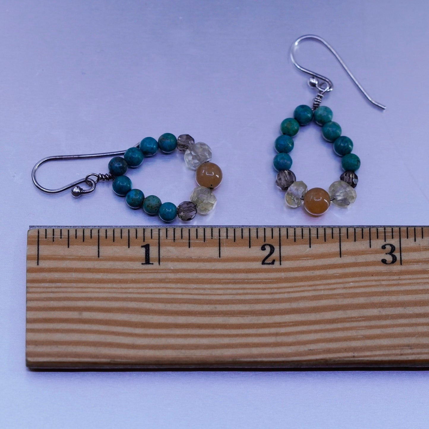 Vintage Sterling 925 silver handmade earrings with turquoise citrine beads