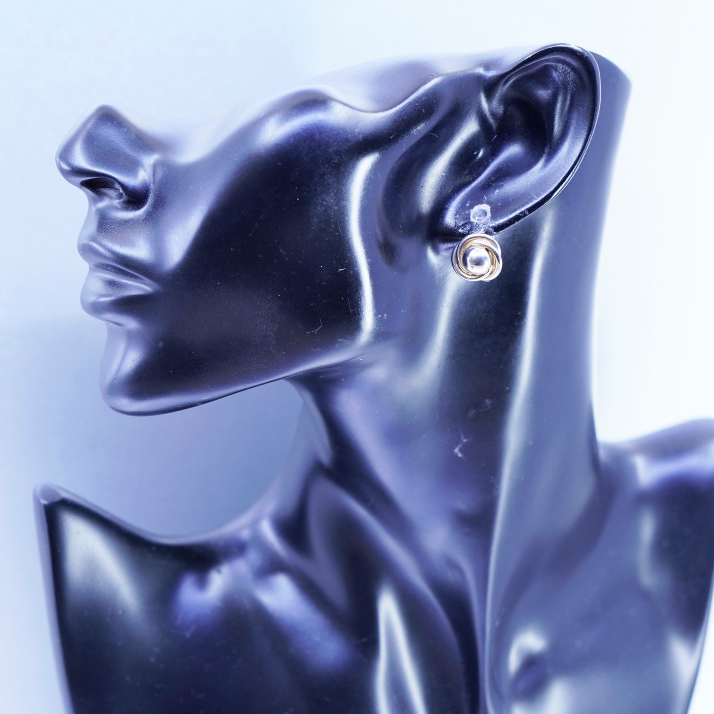 modern Sterling 925 silver handmade earrings, screw back bead with entwined
