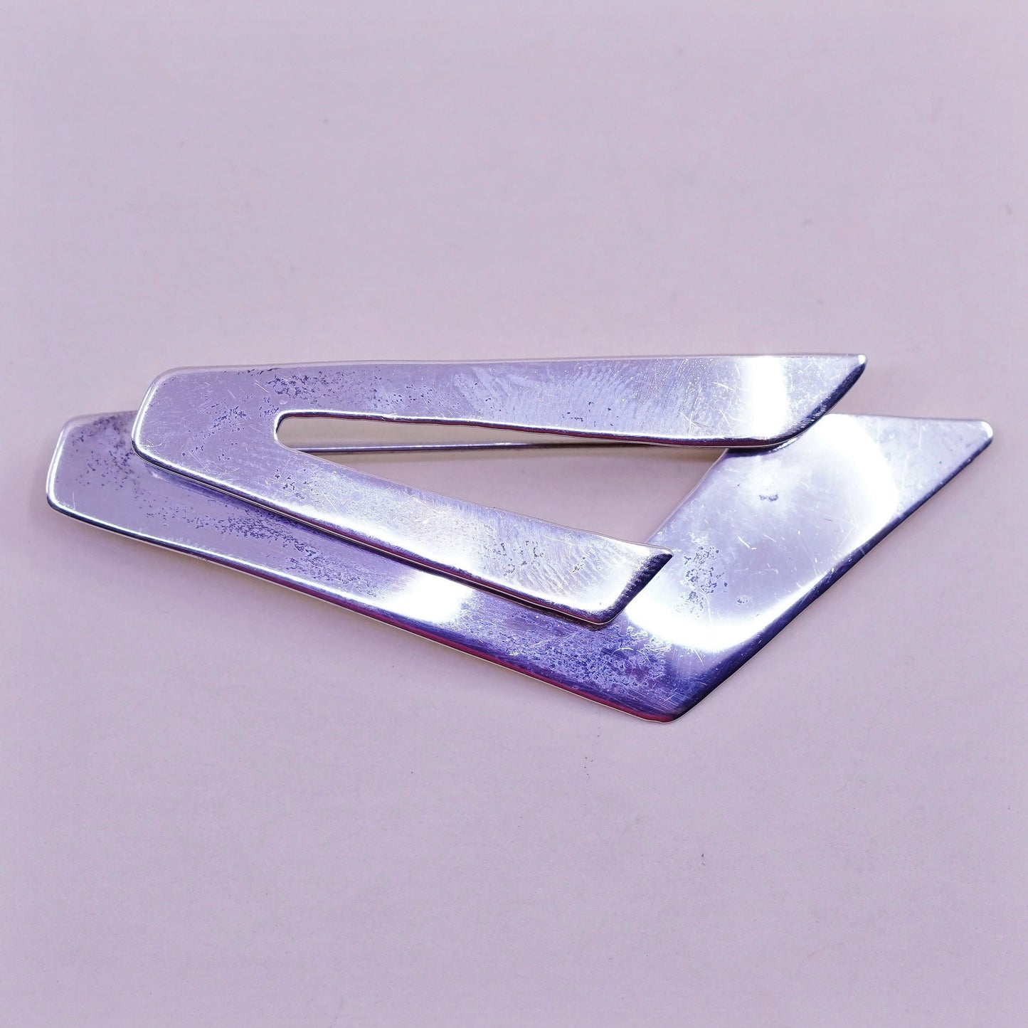Vintage sterling 925 silver handmade brooch, minimalist, modern pointed design