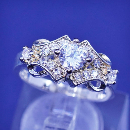Size 5.5, vintage vermeil gold over sterling 925 silver ring with cluster Cz