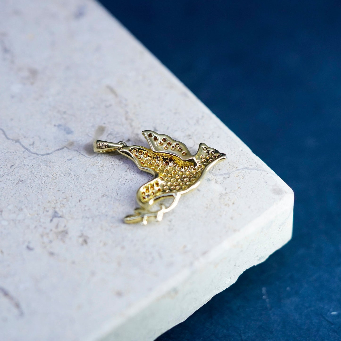 vermeil gold over sterling silver handmade pendant, 925 peace dove bird diamond