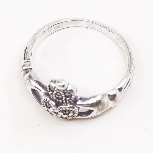Sz 4, Vtg Solvar Sterling Silver Handmade Ring, 925 claddagh Heart W/ Marcasite