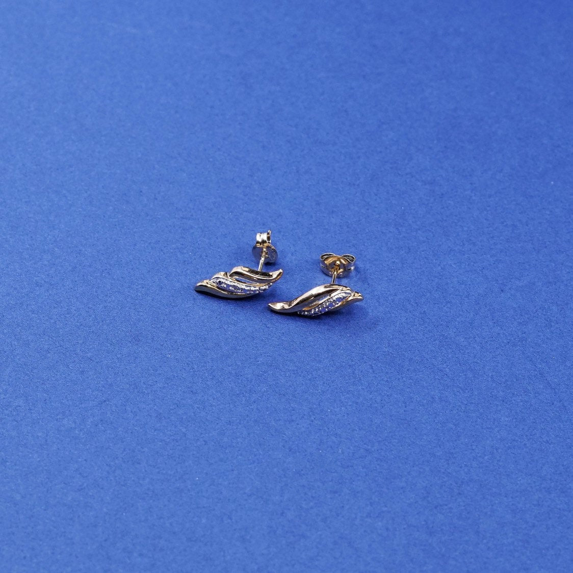 gold over Sterling silver earrings, 925 wavy studs, stamped 925
