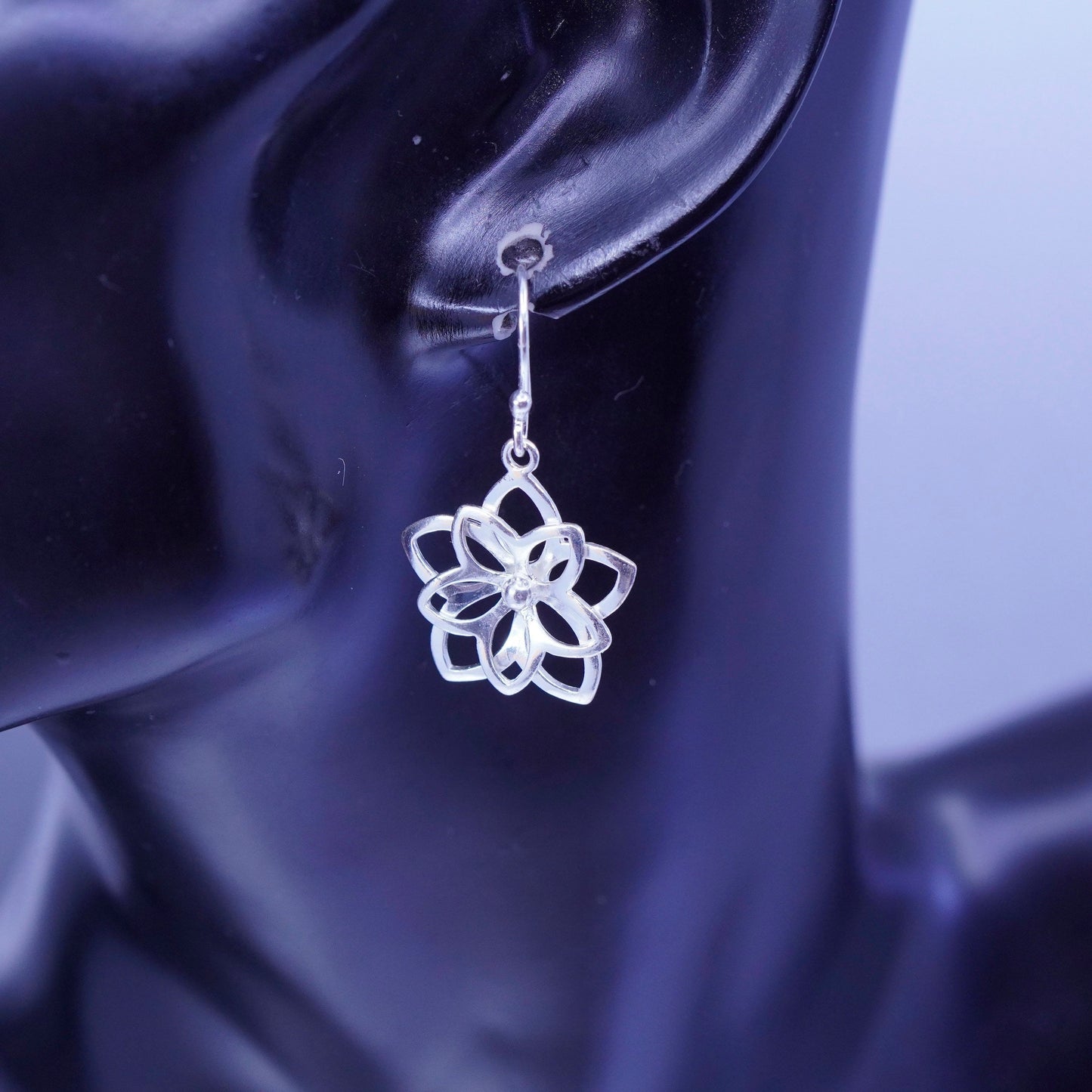 Vintage Sterling 925 silver handmade filigree flower earrings