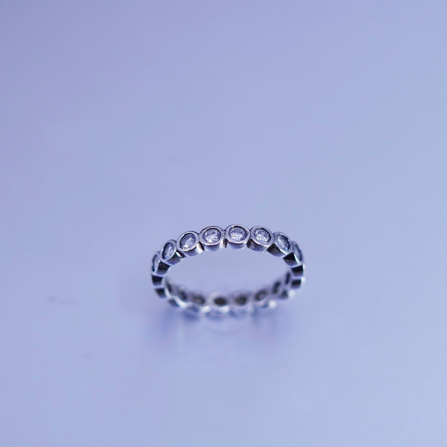 Size 6.5, vintage ALE Sterling 925 silver wedding ring, Cz band