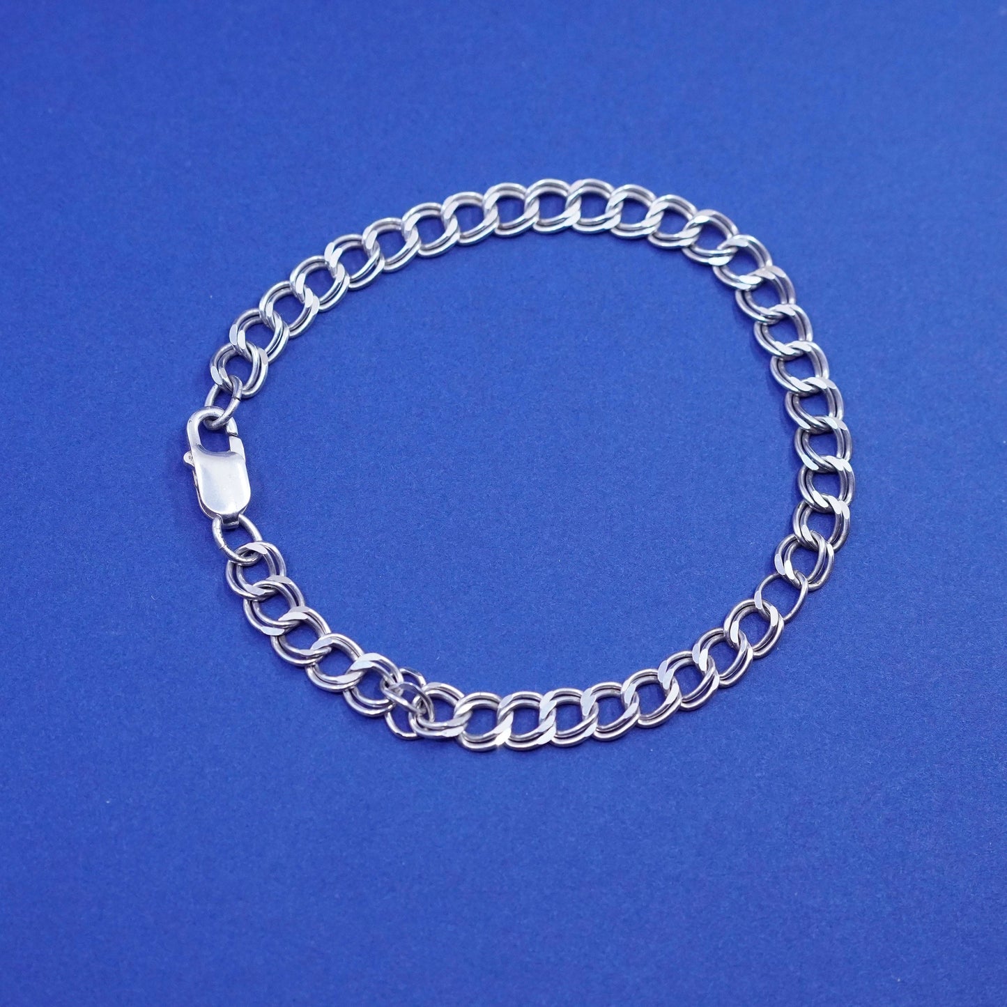 8.75”, Italy Sterling silver handmade charm bracelet, 925 double curb chain