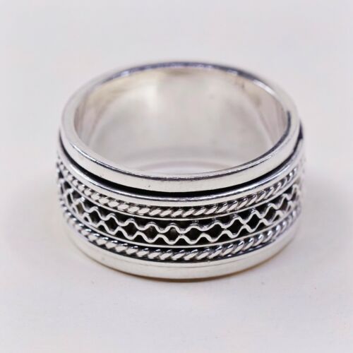 Sz 6.75, Vtg Sterling Silver Handmade Ring, 925 Silver Spinner Band