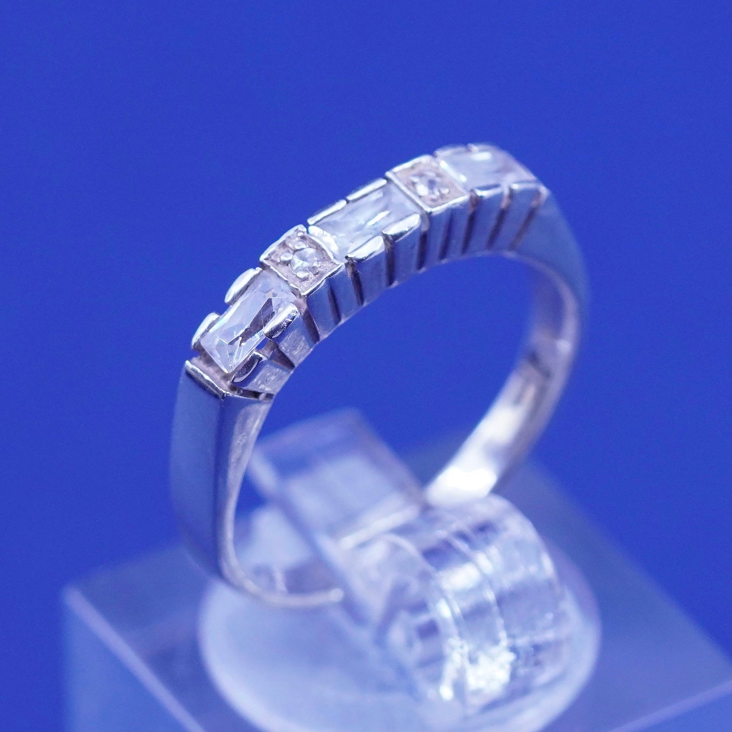 Size 5.25, vintage Sterling 925 silver handmade ring, 925 wedding band with Cz