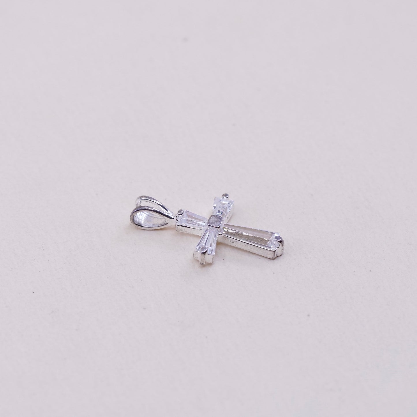 Vintage sterling silver pendant, 925 cross handmade pendant with Cz
