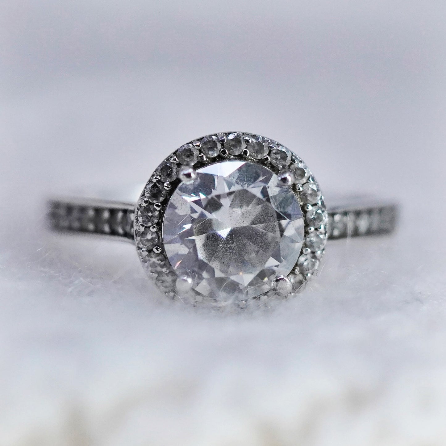 Size 7, vintage jewelry, sterling 925 silver cluster crystal engagement ring