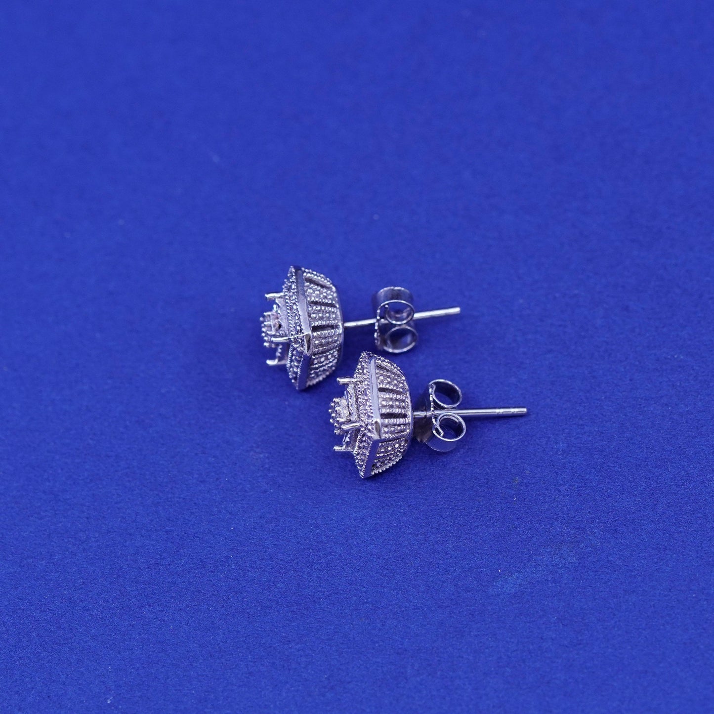 Vintage sterling silver handmade earrings, 925 studs with cluster diamond