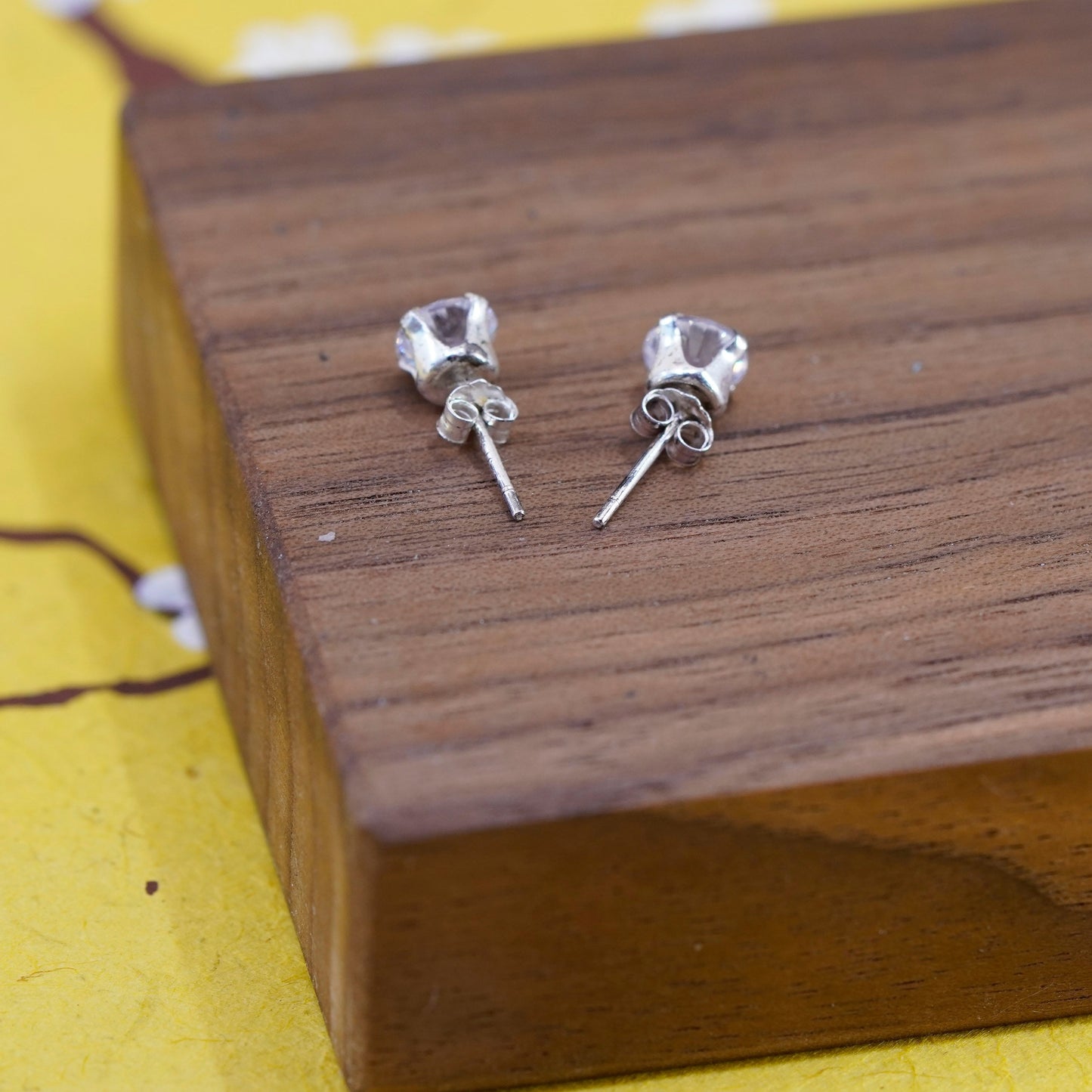 5mm, Sterling silver clear round crystal studs, cz earrings