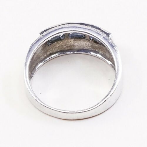 Sz 7, Sterling Silver handmade Ring, 925 Silver Band W/ sapphire n marcasite