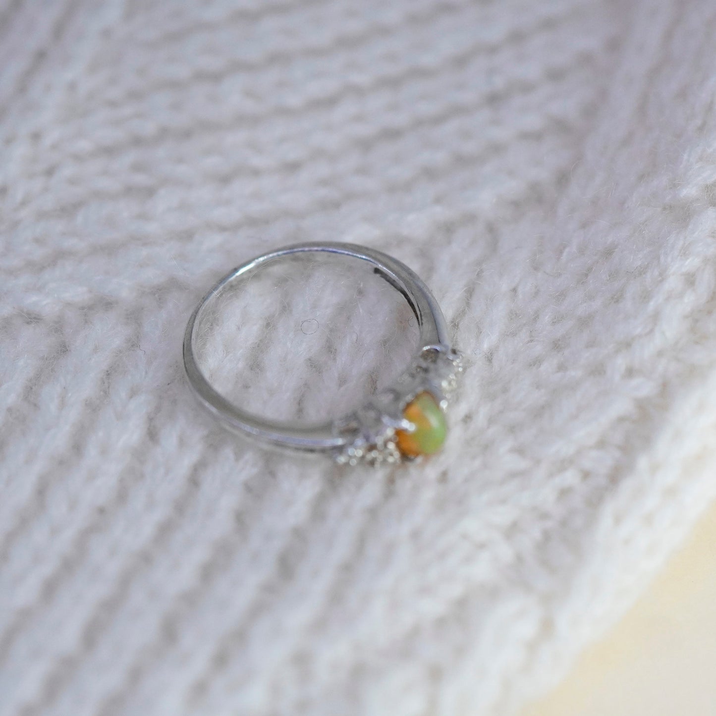 Size 7.25, vintage Sterling 925 silver handmade ring with oval opal and cz