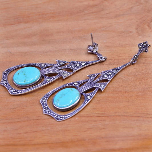 Vintage Sterling 925 silver handmade earrings with turquoise and marcasite