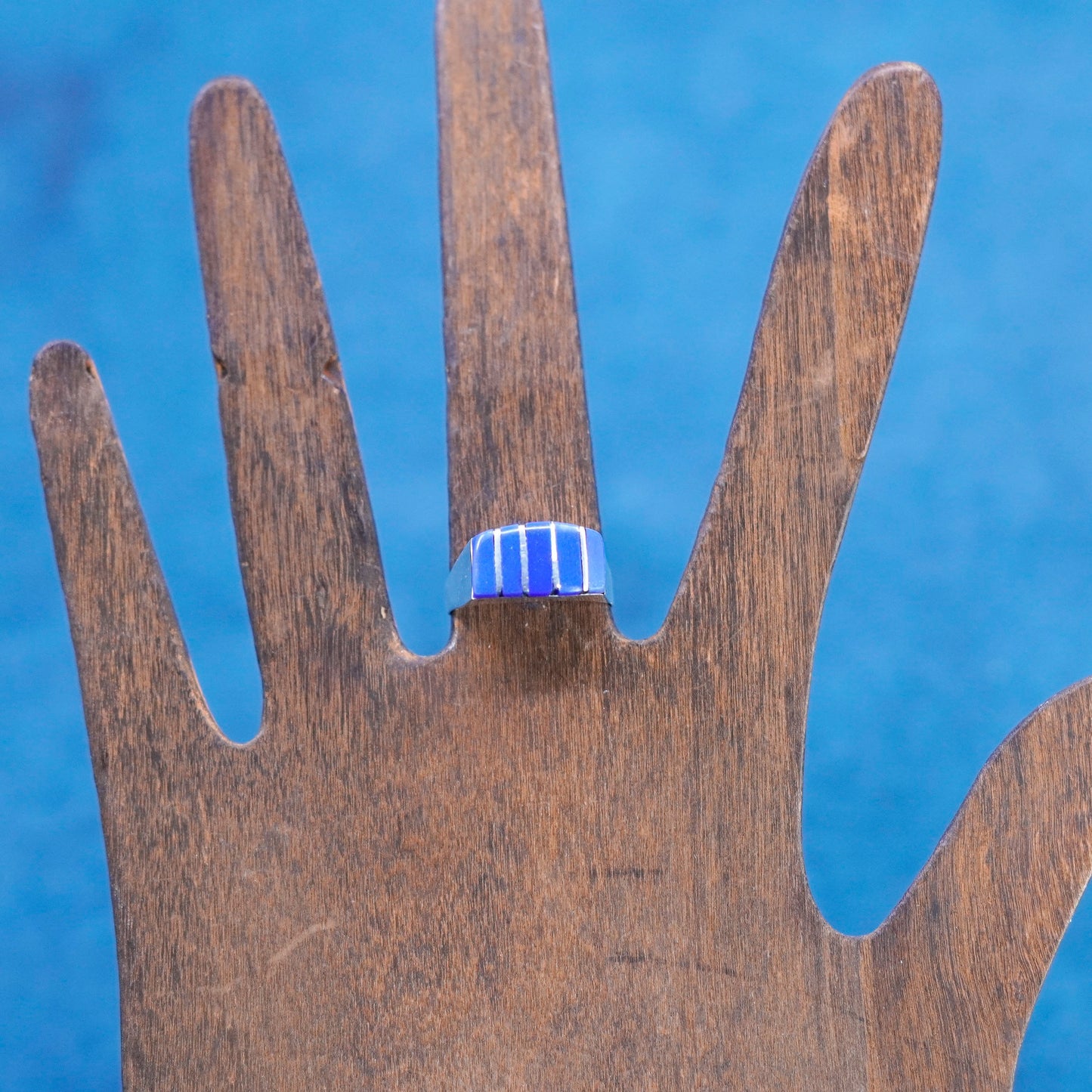 Size 7, vintage Mexico Sterling 925 silver handmade ring band with sodalite