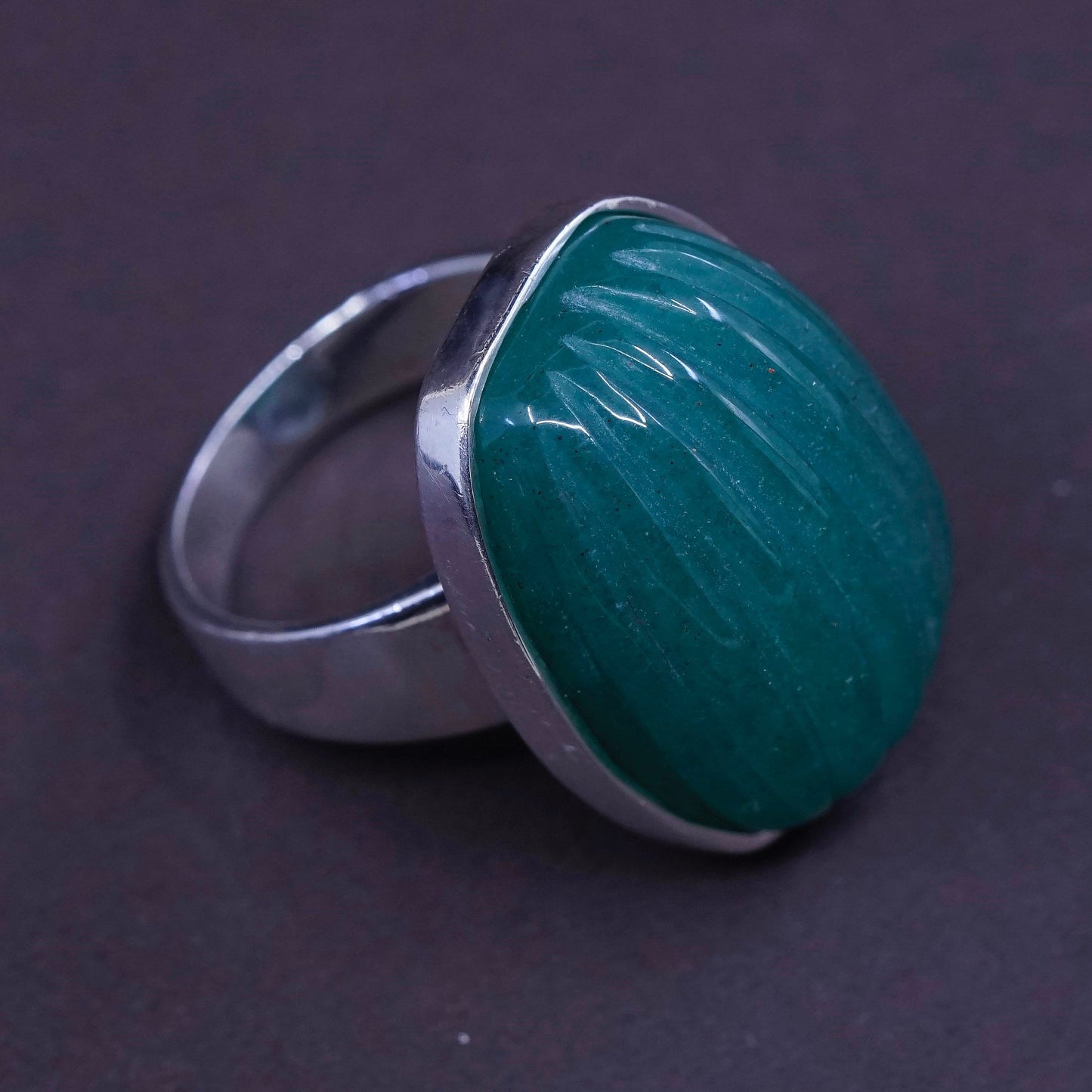 Size 7, ARK Sterling silver ring, 925 statement ring with jade