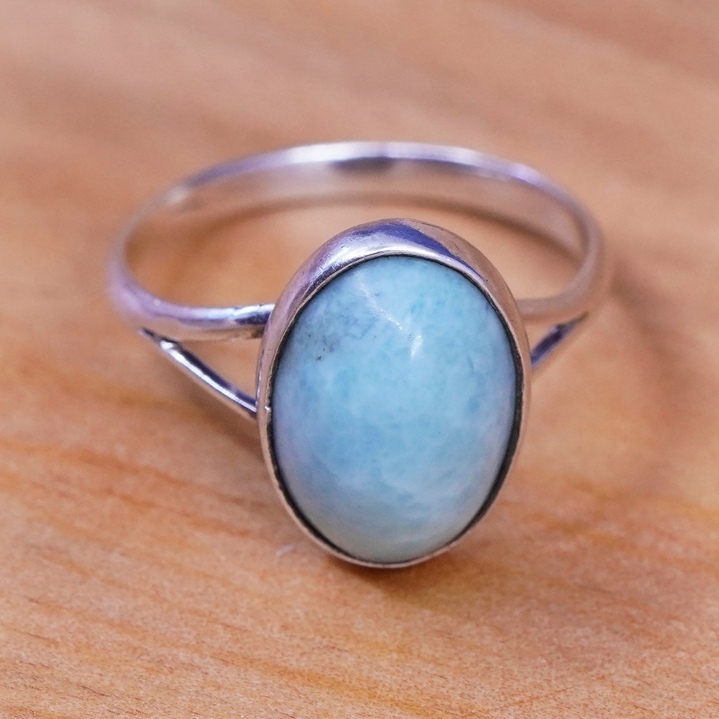 Size 6.5, vintage Sterling 925 silver handmade ring with Larimar