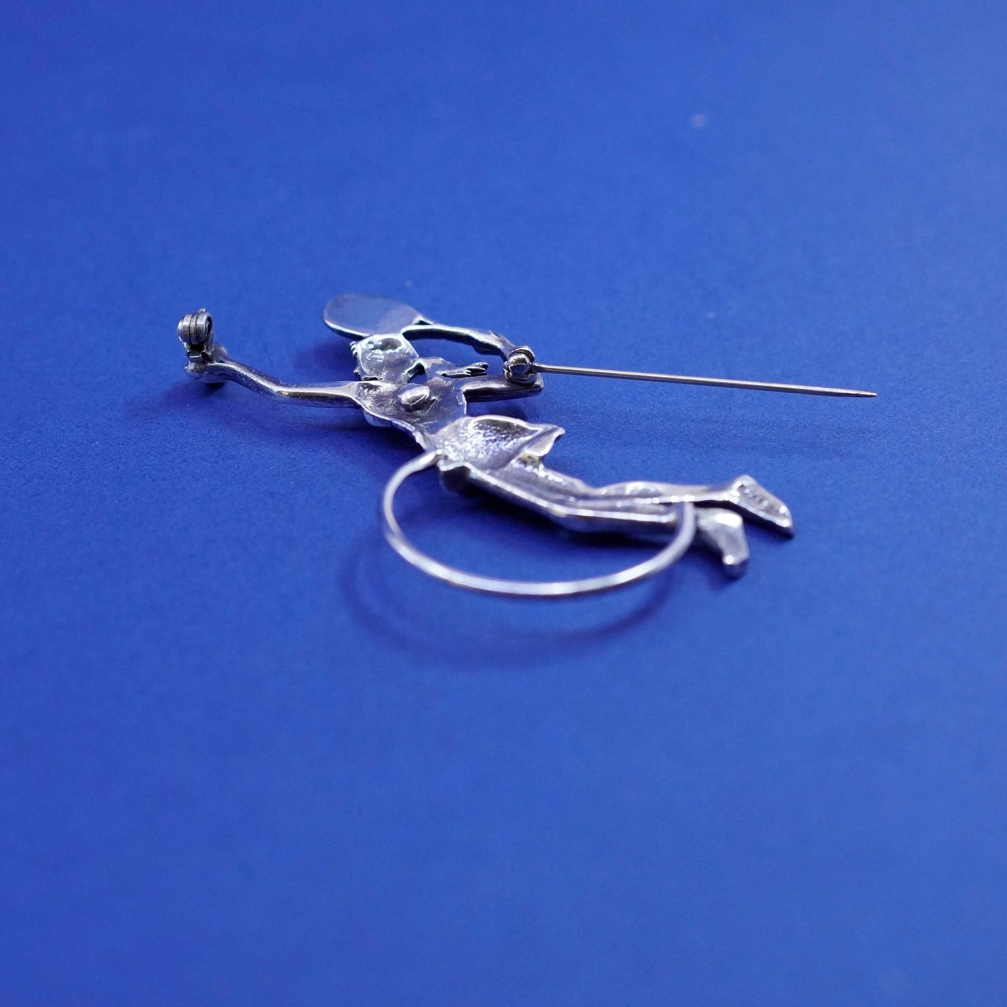 ancient Sterling 925 silver handmade tennis girl pin brooch with 14K Gold ball