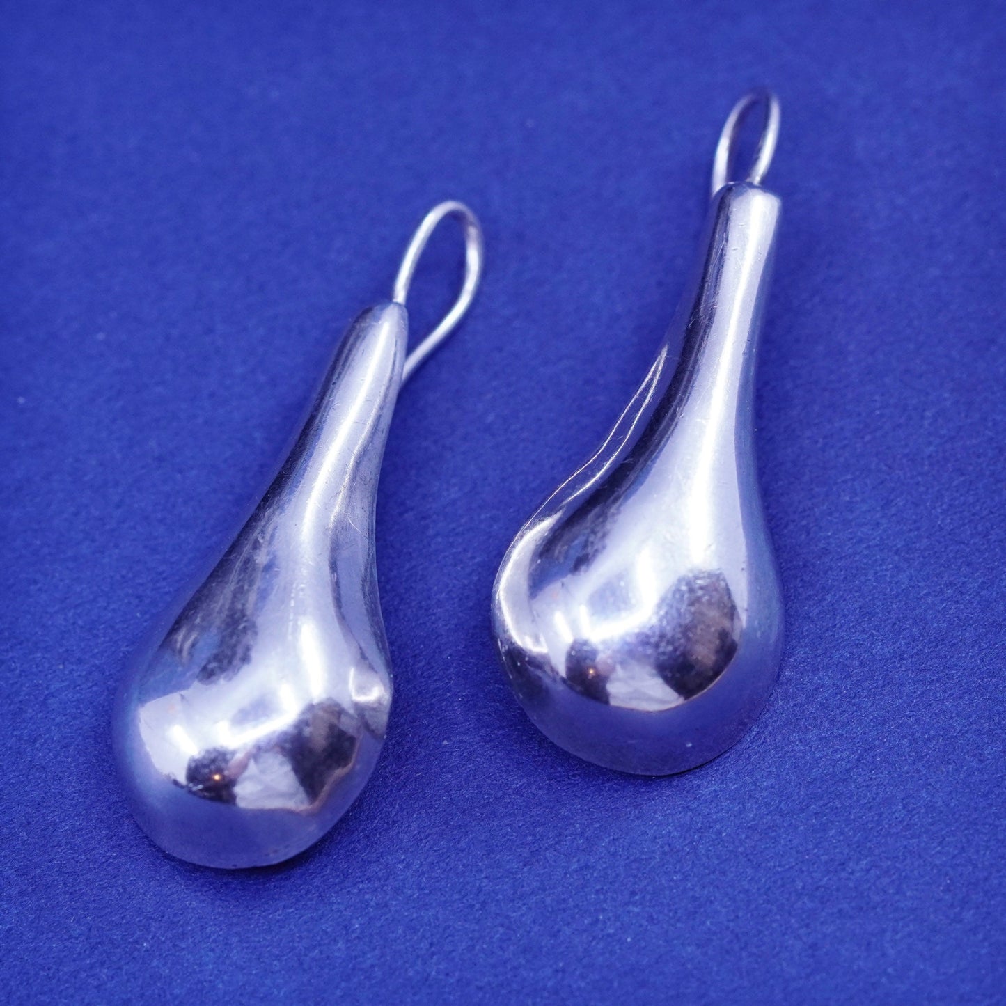 Vintage sterling silver handmade earrings, minimal 925 teardrop drops