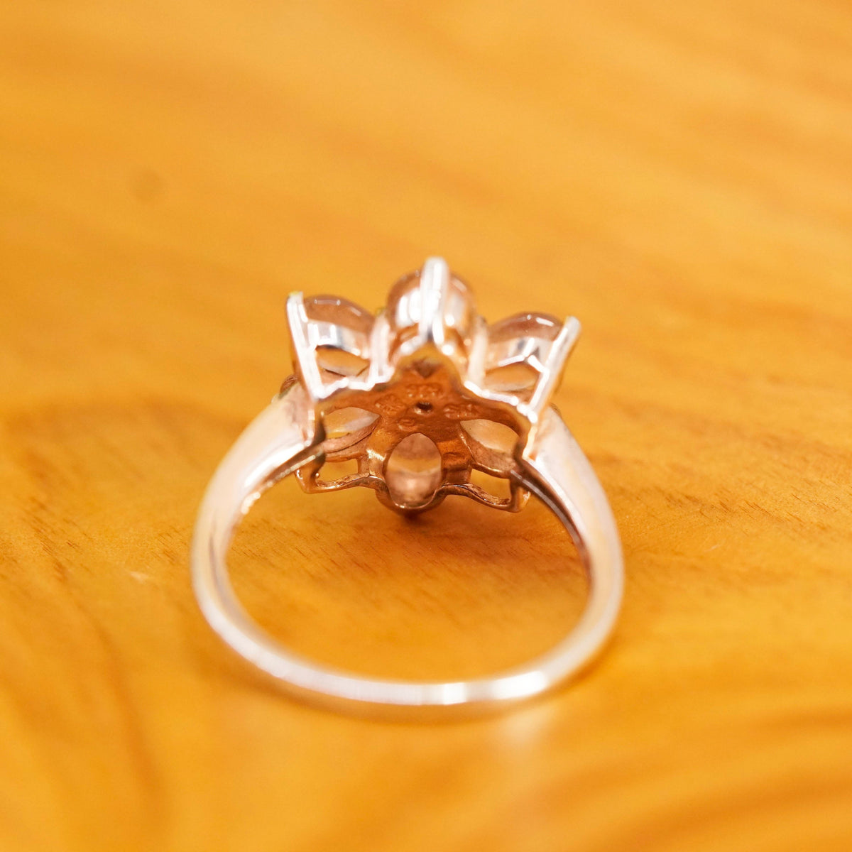 Size 6.75 vintage vermeil gold over Sterling 925 silver flower ring pink quartz