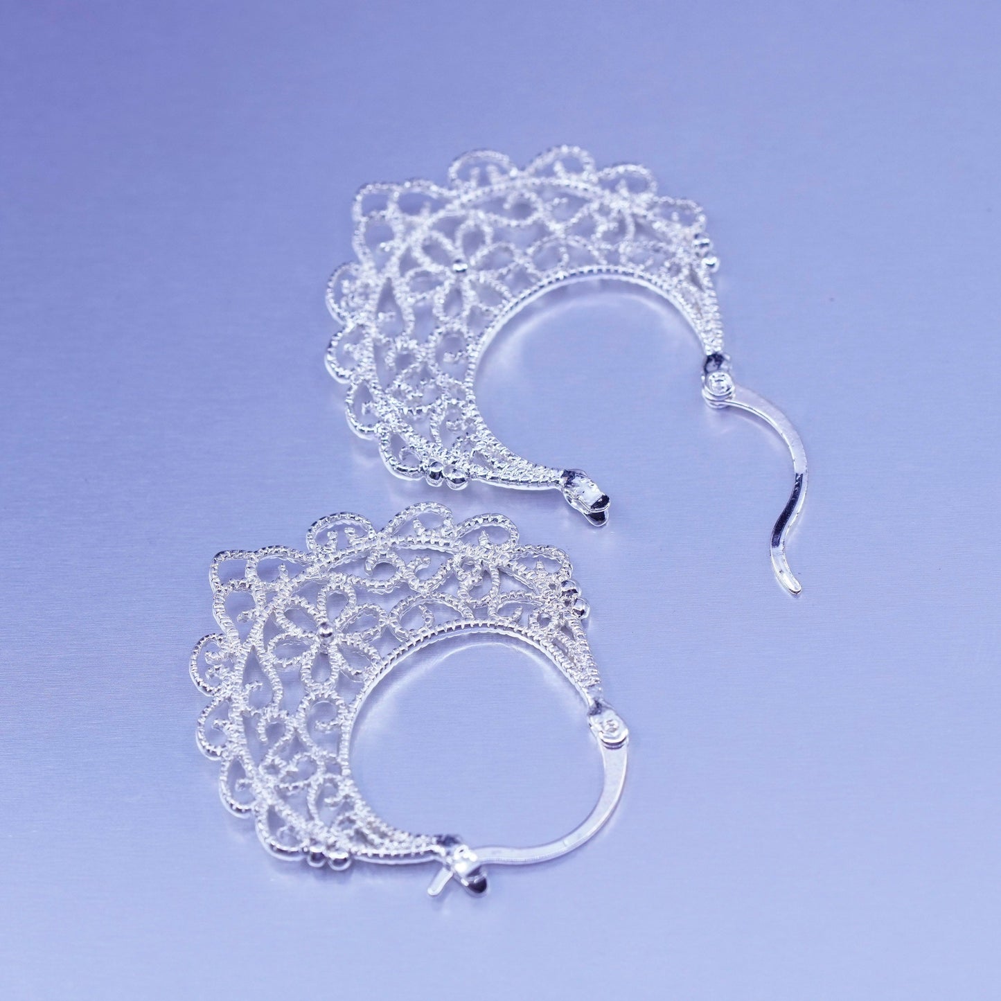 Vintage Sterling 925 silver filigree hoops earrings