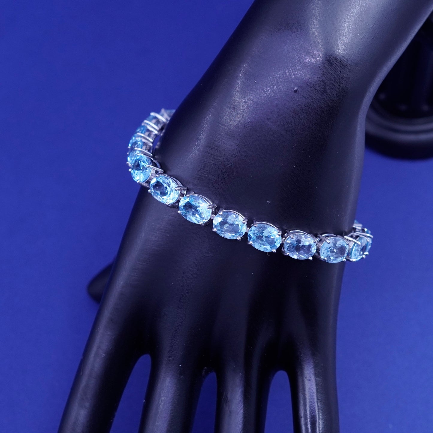 7.25”, vintage Sterling 925 silver tennis bracelet with topaz