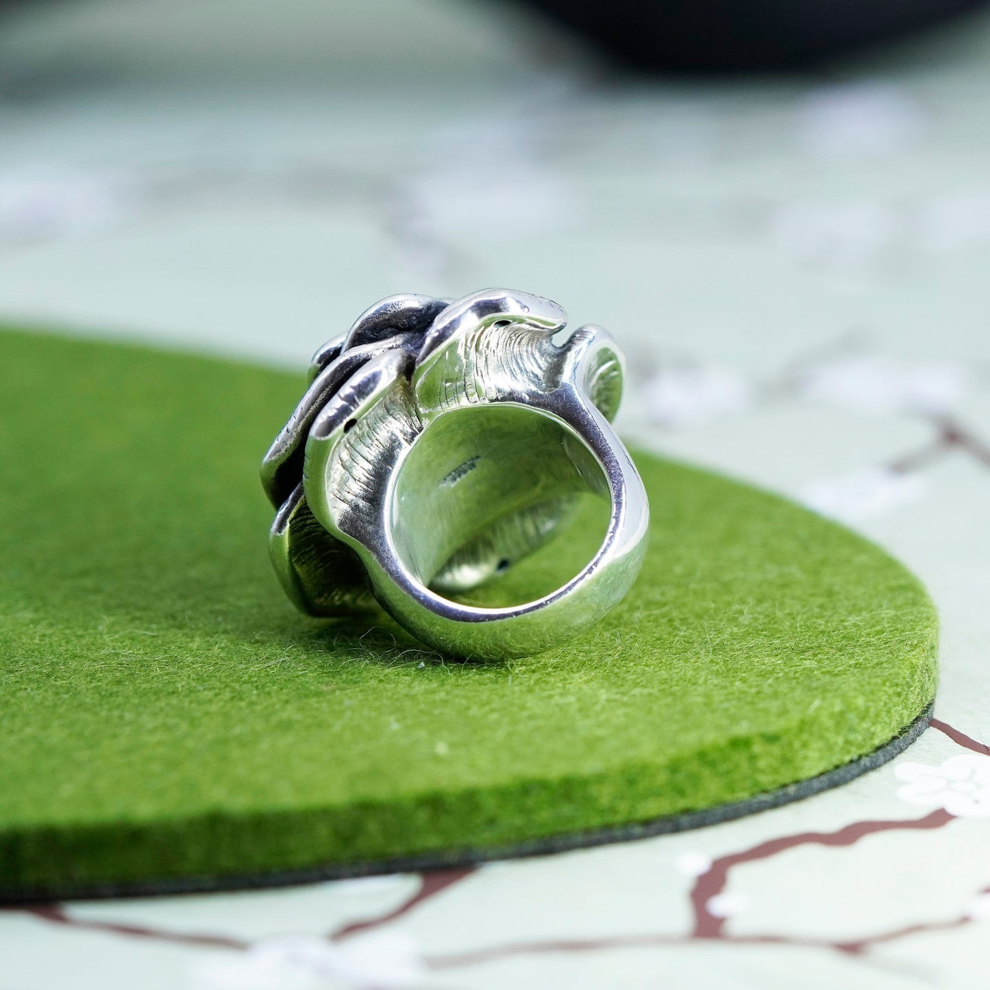 Size 7, Sterling silver handmade ring, huge statement puffy 925 silver rose