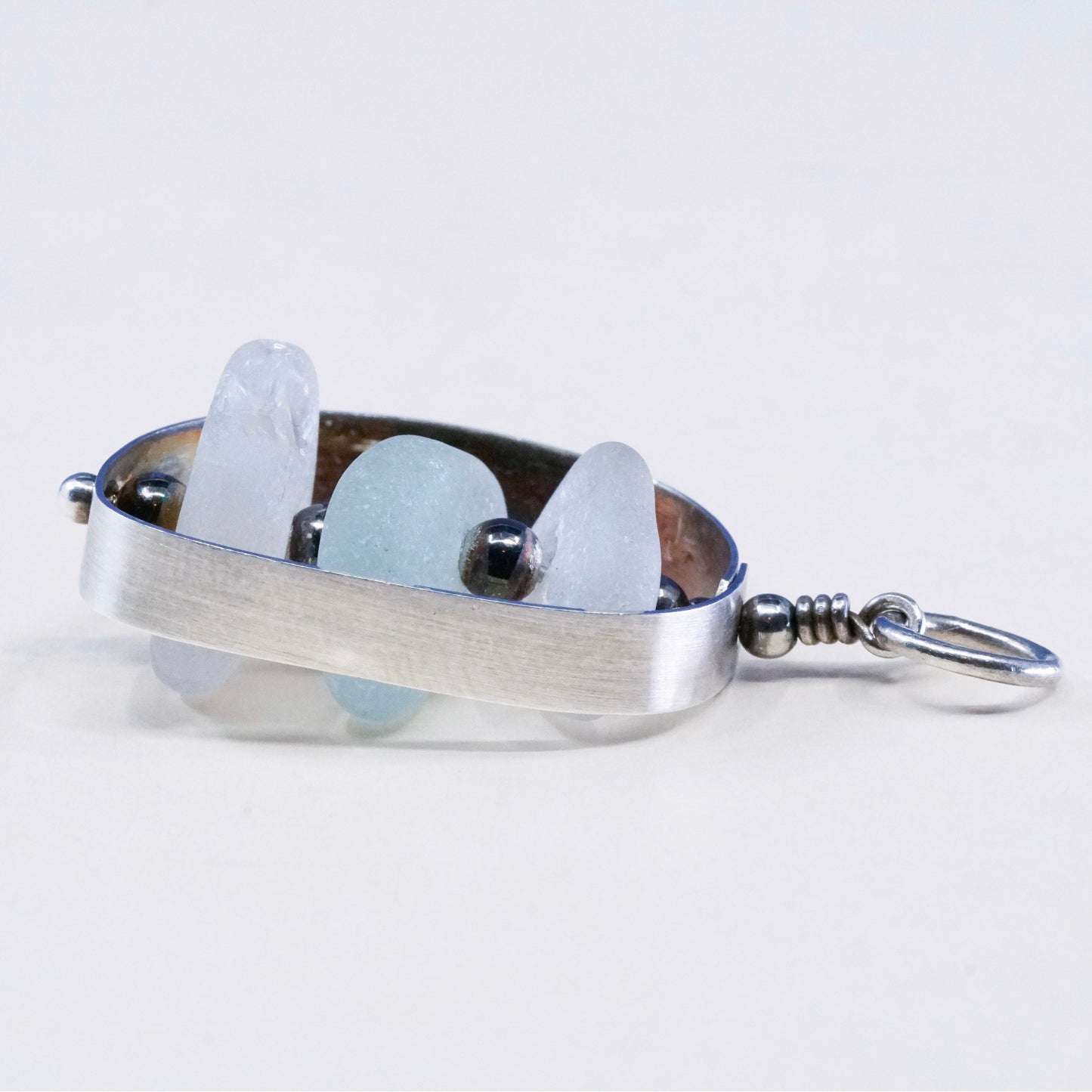Vintage sterling 925 silver modern pendant with handmade artisan glass pendant