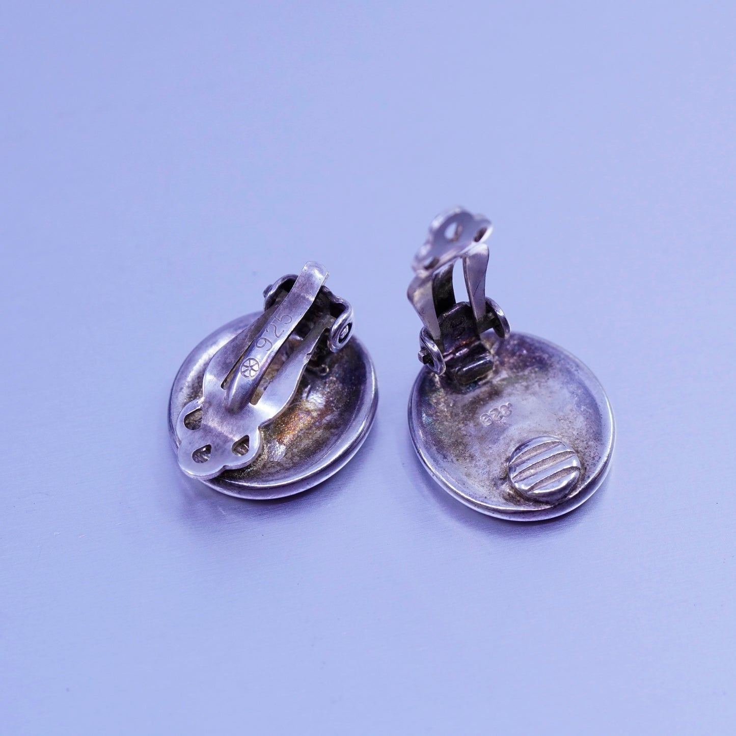 Vintage modern Sterling 925 silver handmade earrings, oval clip on