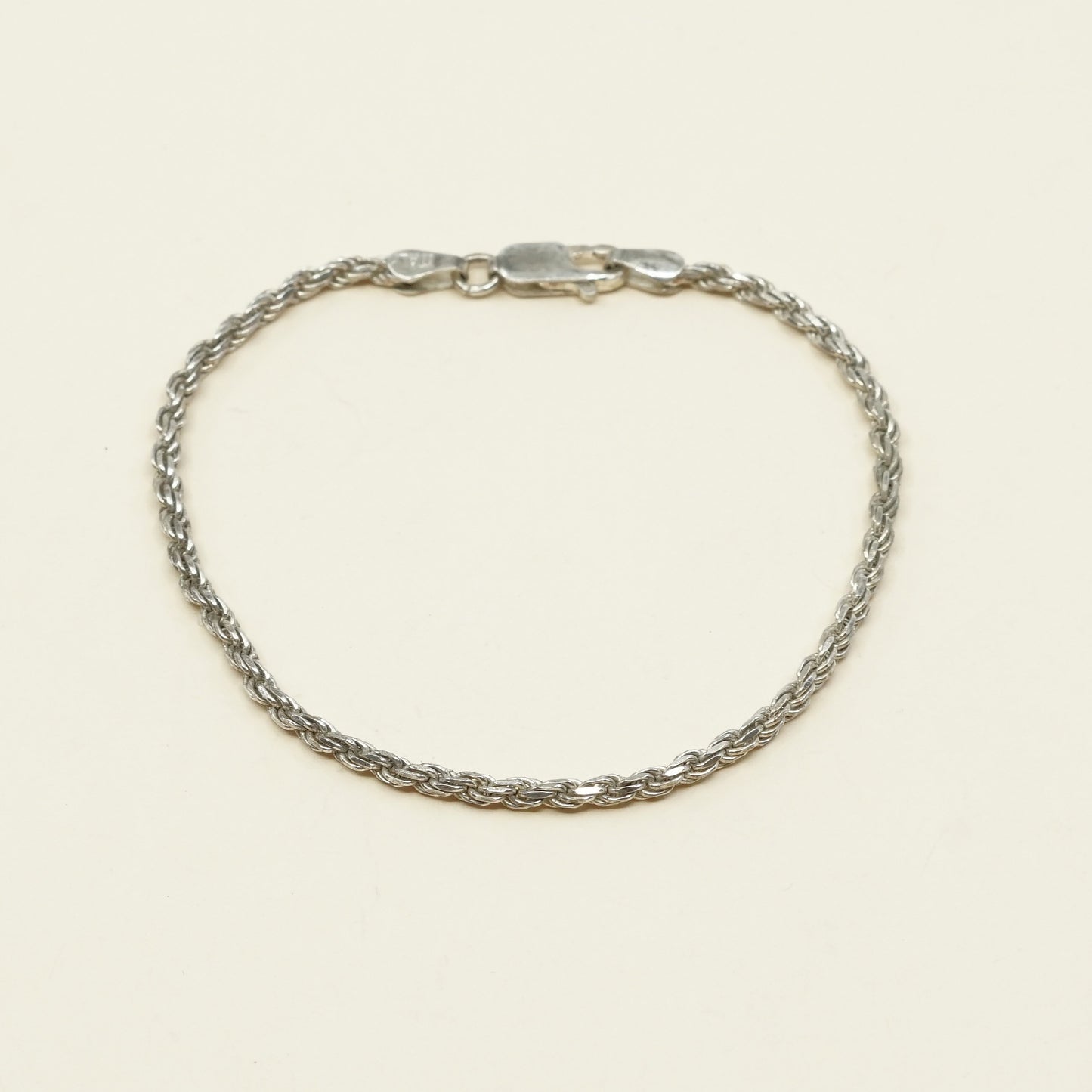 7", 2mm, Vtg sterling silver Italy rope chain bracelet, stamped italy 925 IBB