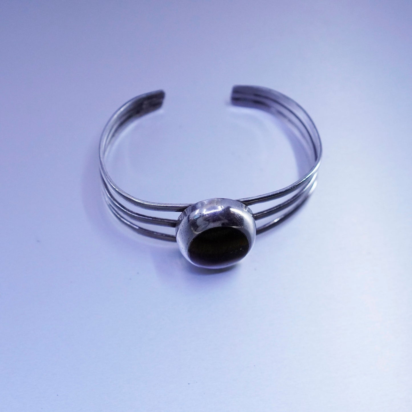 6.25”, vtg Mexico Sterling 925 silver handmade bracelet, cuff golden tiger eye
