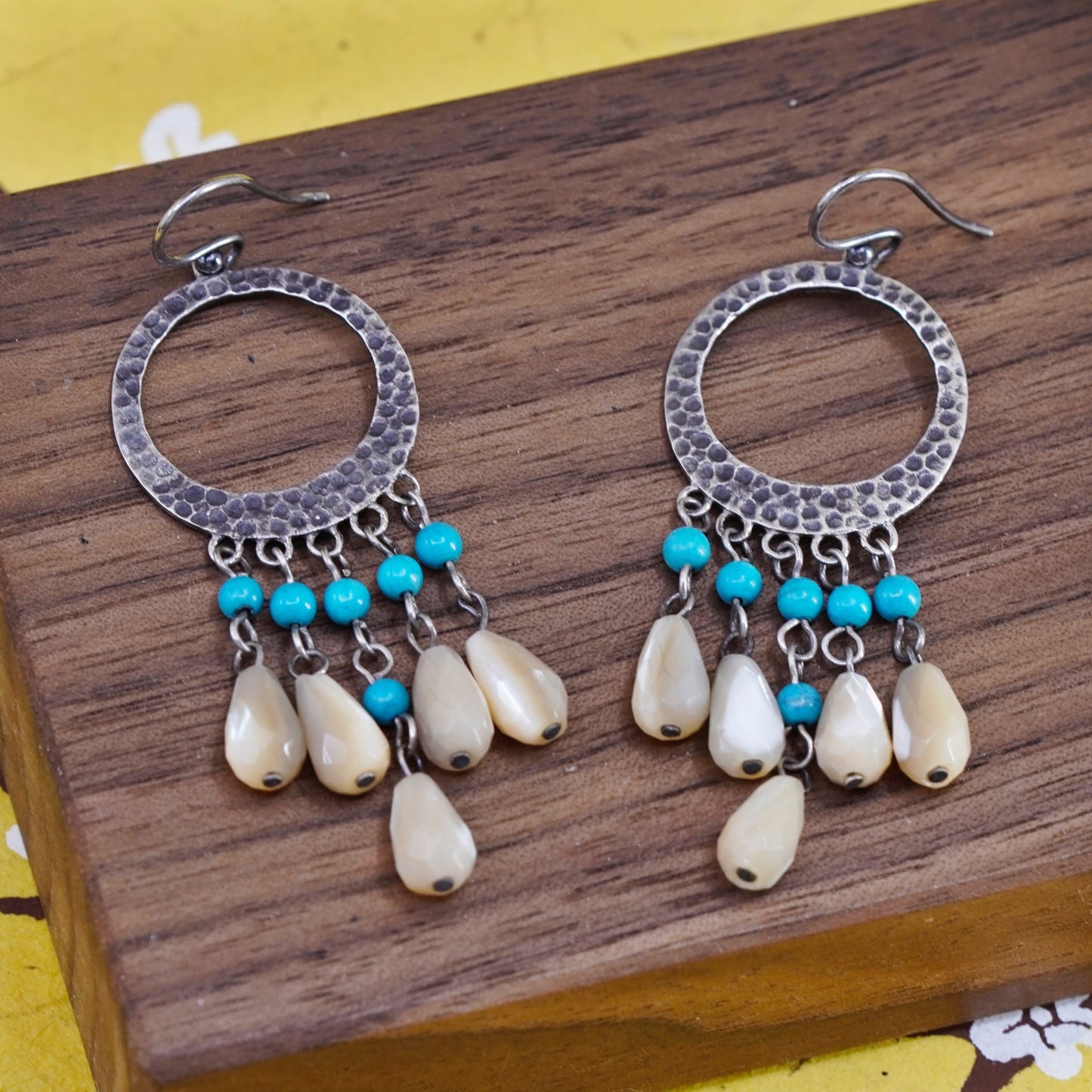 Southwestern Sterling 925 silver earrings teardrop mother of pearl turquoise