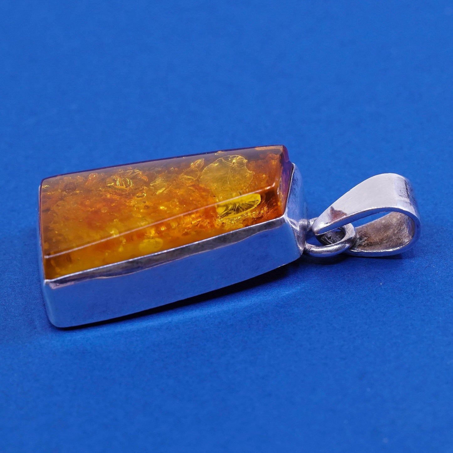 Vintage Sterling silver handmade pendant, 925 with amber center N cable