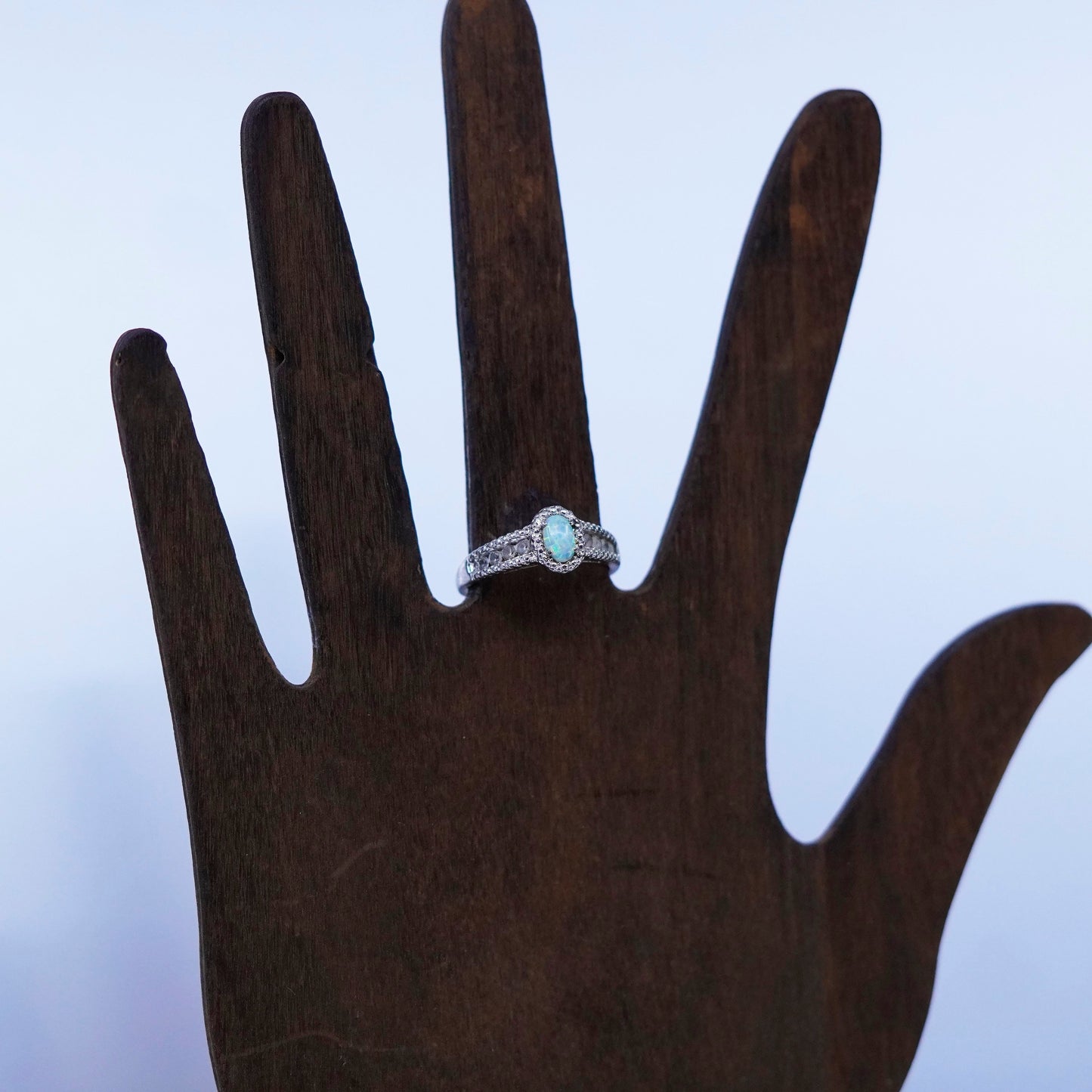 Size 7, vintage Sterling 925 silver handmade ring with opal and cz