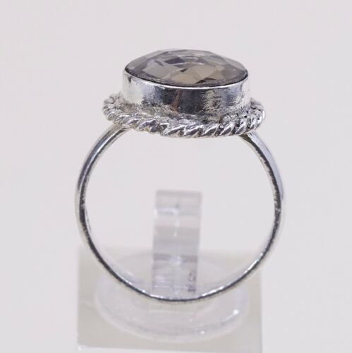 Sz 8.5, Sterling Silver Ring, 925 Silver Engagement Ring W/ Smoky Crystal