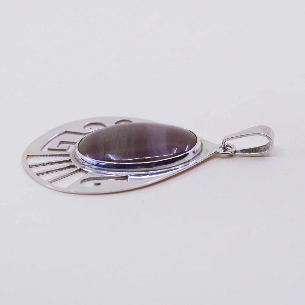 Vintage huge mexico sterling 925 silver handmade teardrop pendant with agate