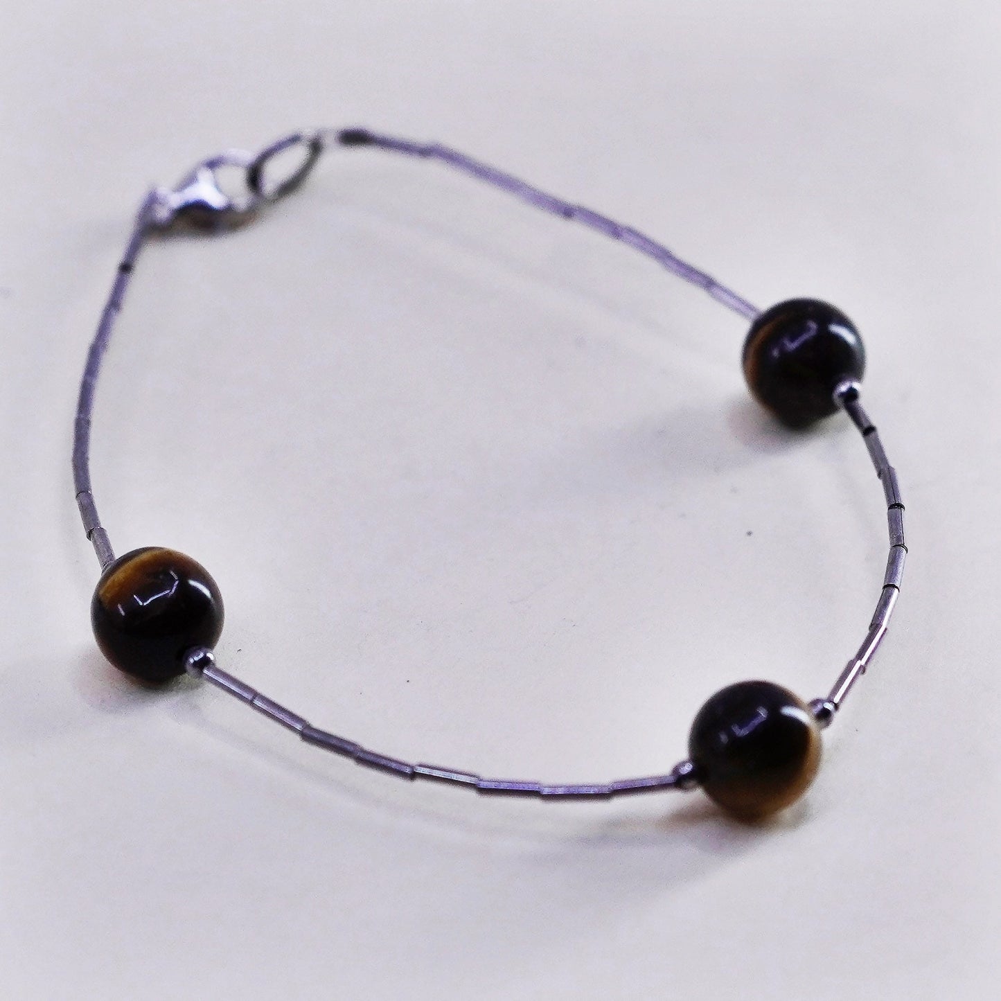 7”, southwestern sterling 925 liquid silver handmade bracelet tiger eye beads