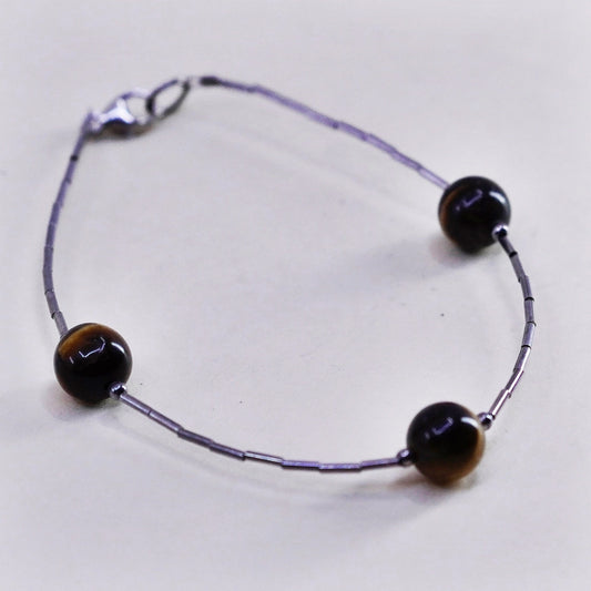 7”, southwestern sterling 925 liquid silver handmade bracelet tiger eye beads