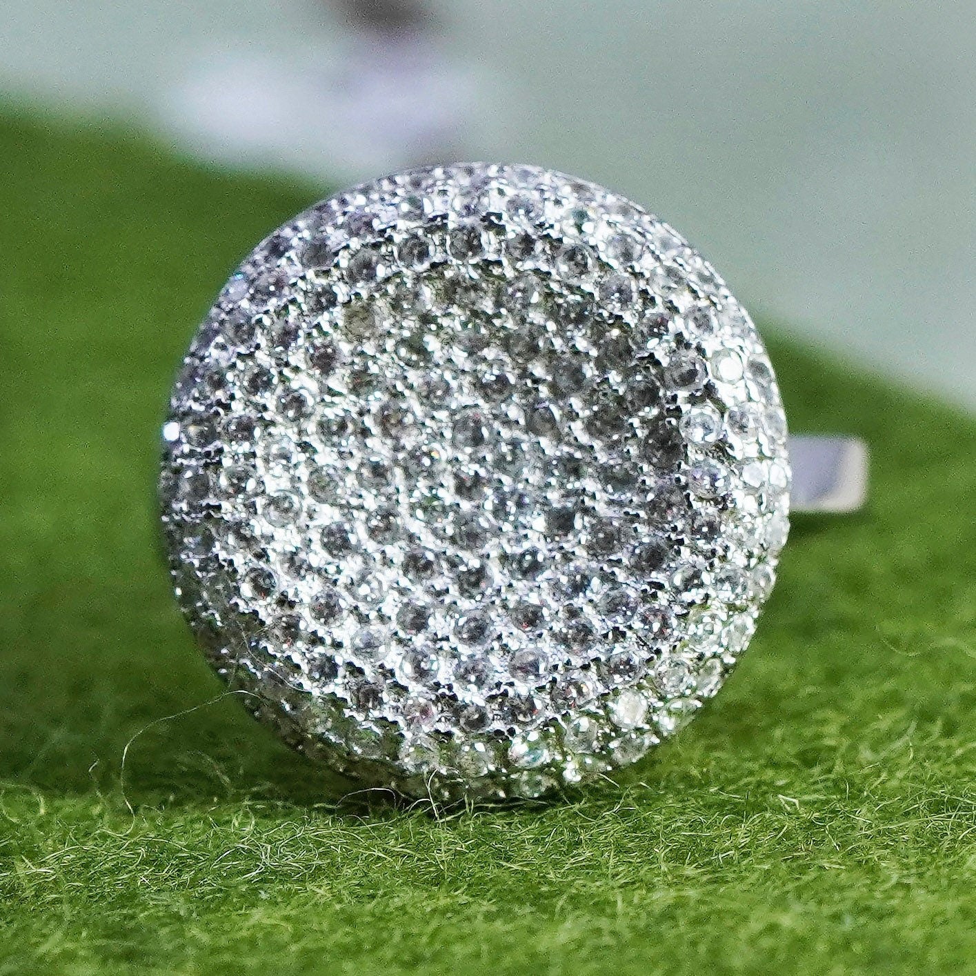 Size 6, vintage jewelry, sterling 925 silver round face ring with cluster cz