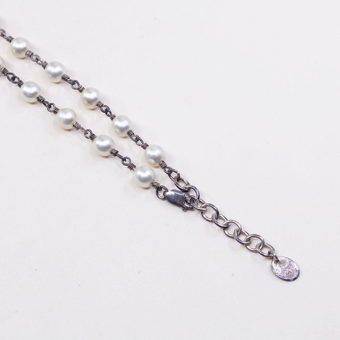 16+1”, vtg AK handmade Sterling silver bead chain w/ pearl beads