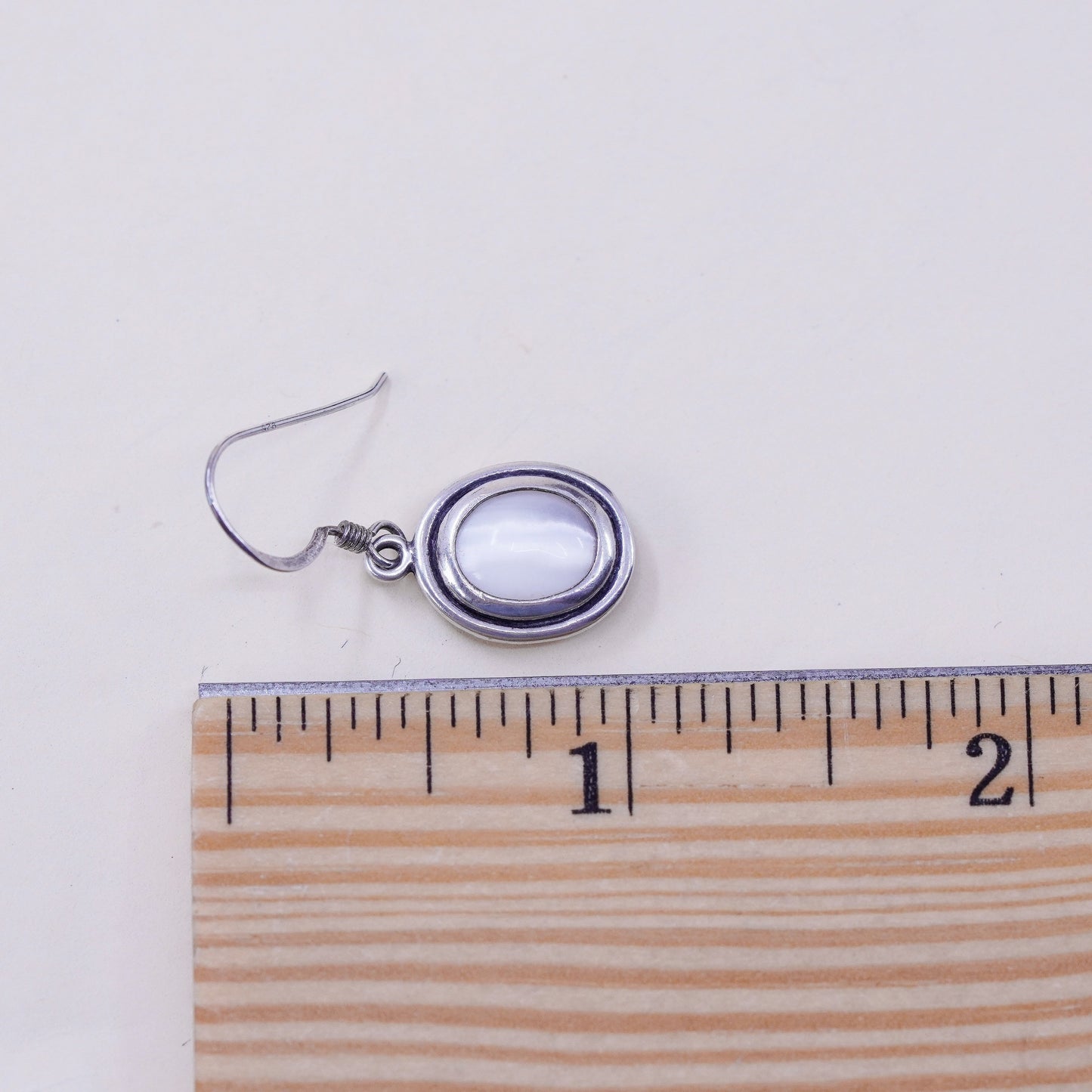 Vintage Sterling 925 silver handmade oval earrings with white tiger eye