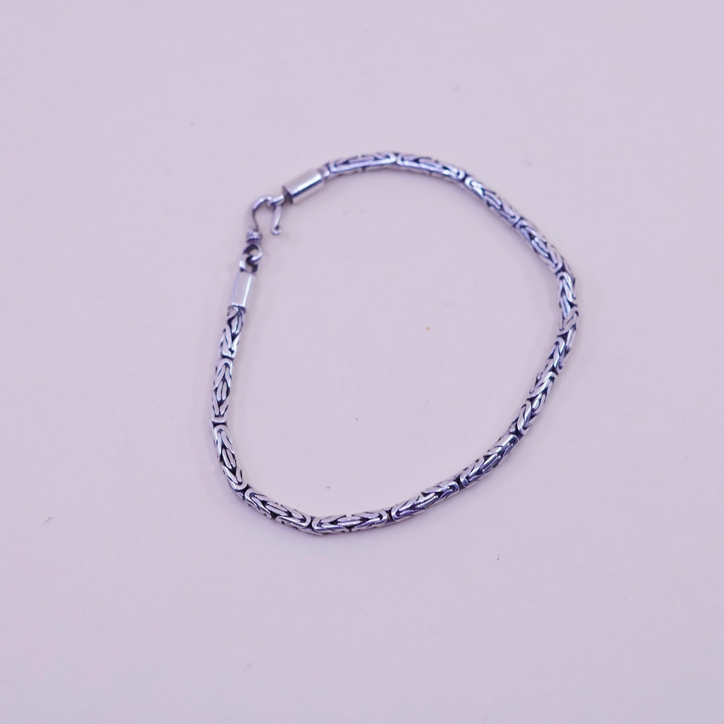 6.75”, bold Sterling silver handmade bracelet, 925 Byzantine, birdcage chain