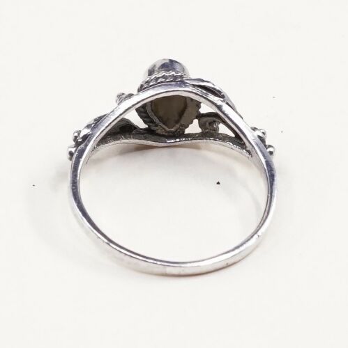 Size 5.5, Vtg Sterling 925 Silver Handmade Ring W/ Abalone N Leaves Around